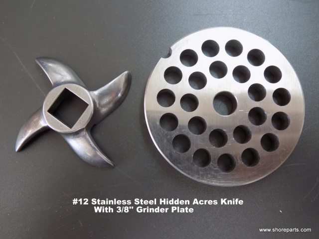 #12 Hidden Acres Stainless Steel Knife With 3/8" Hidden Acres Grinder Plate